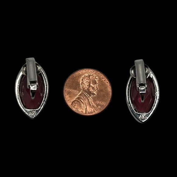 Anne Klein Silver Tone Faceted Maroon Stone Clip On Earrings - Picture 8 of 13